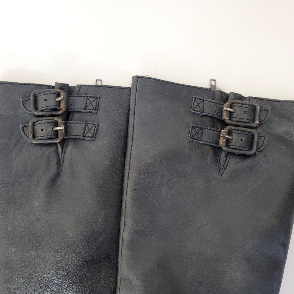 Circle G Distressed Black Leather Knee-High Boots With Buckle Detail & Stacked H - Picture 5 of 11